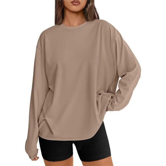 Womens Oversized Long Sleeve T Shirt Crewneck Basic Casual Fall Workout Top - Picture 7 of 7